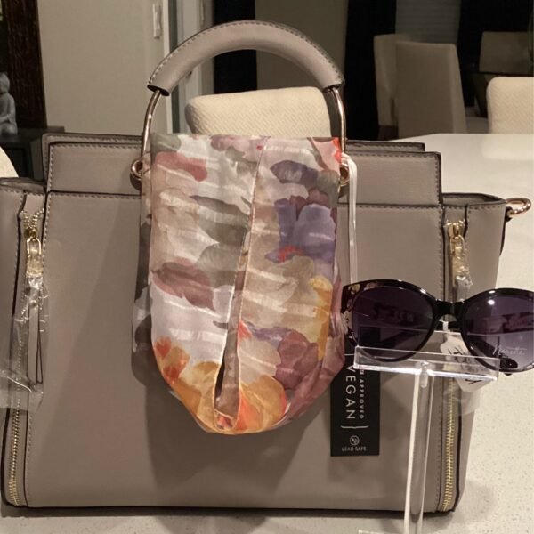 Gray handbag with scarf and sunglasses