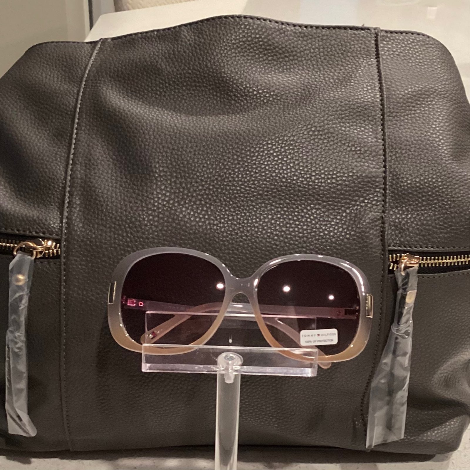 Gray 2 in 1 hobo with Tommy Hilfiger sunglasses