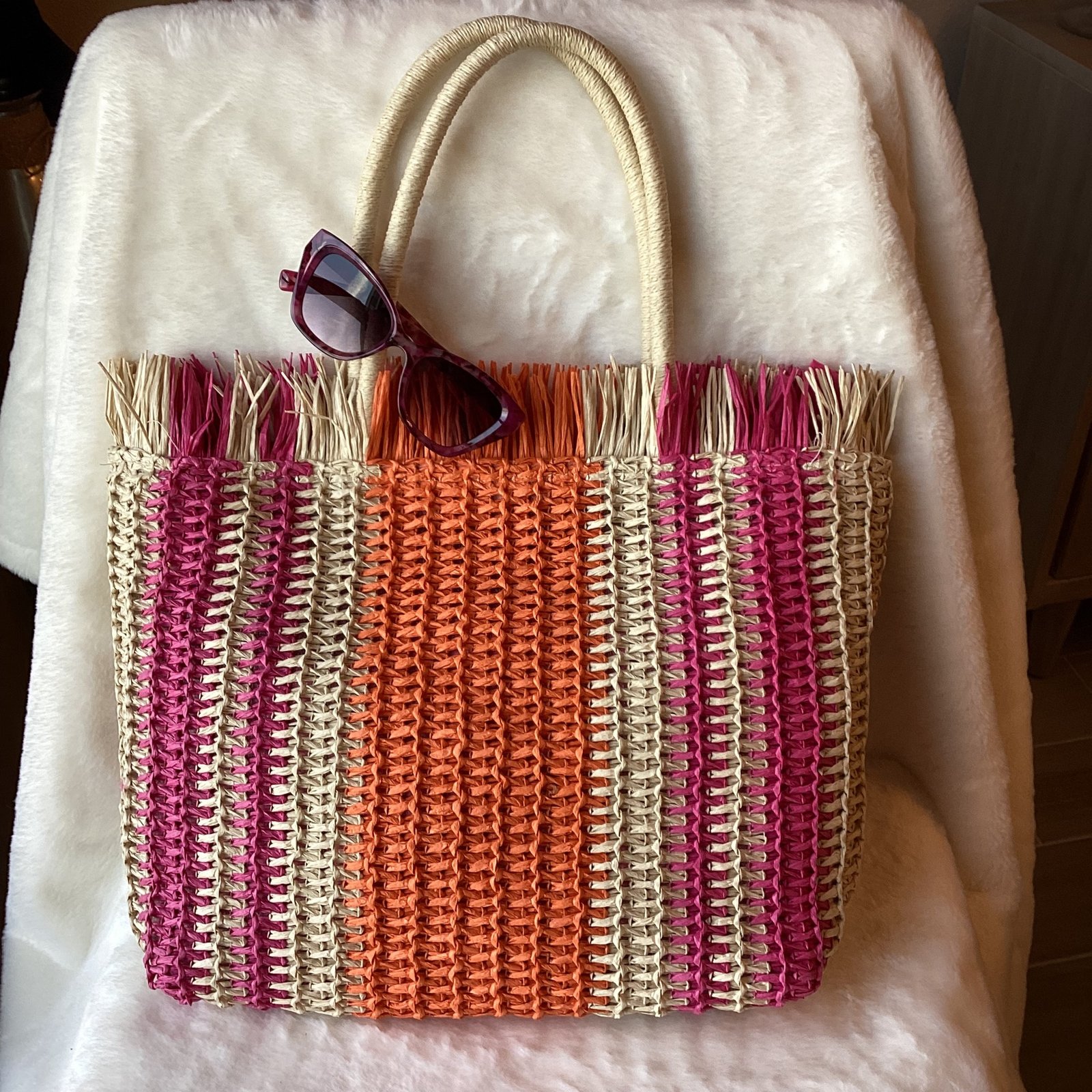 Fuchsia/Orange straw bag