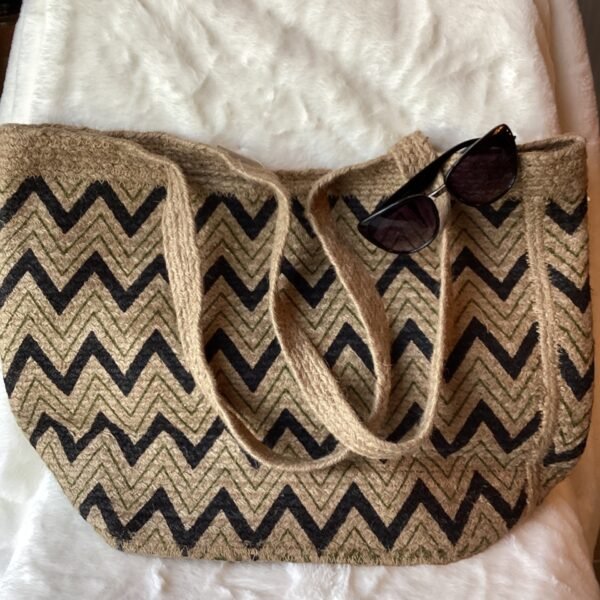 Natural and black woven tote