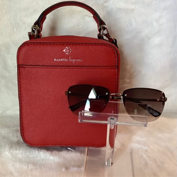 Chili Saffiano box crossbody with sunglasses