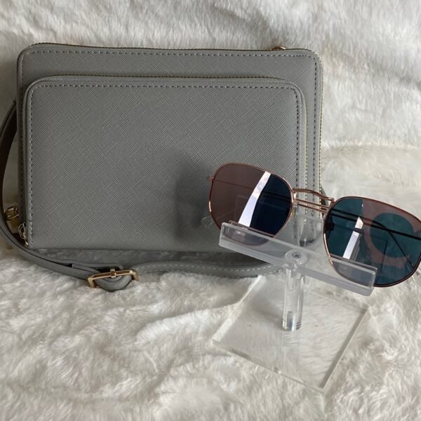 Gray triple zipper crossbody