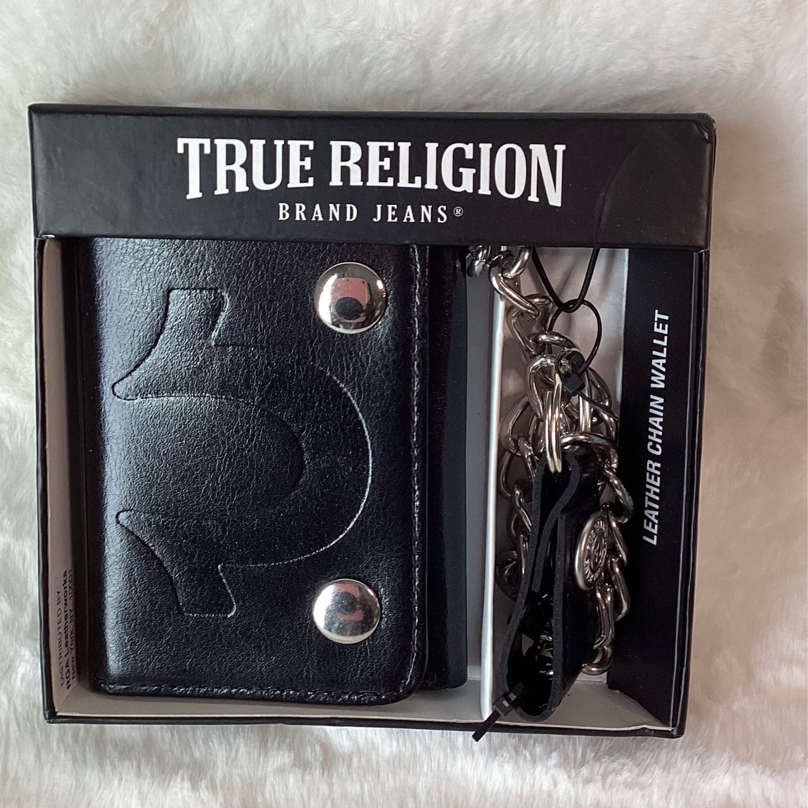 True Religion black leather chain wallet set