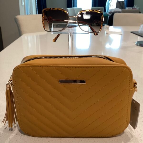 Gold crossbody with sunglasses