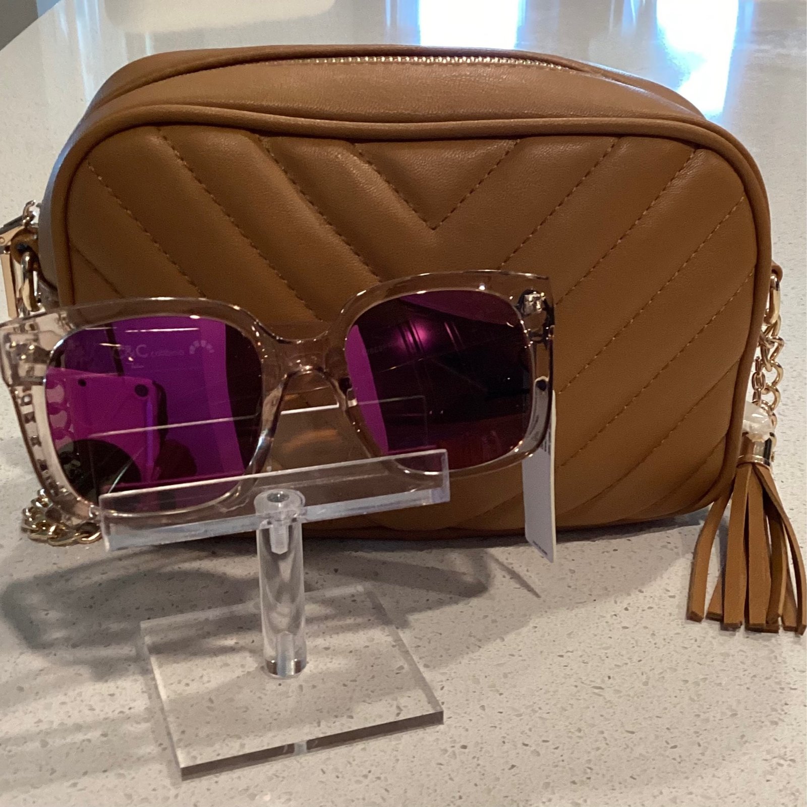 Caramel crossbody with C &C Collection sunglasses